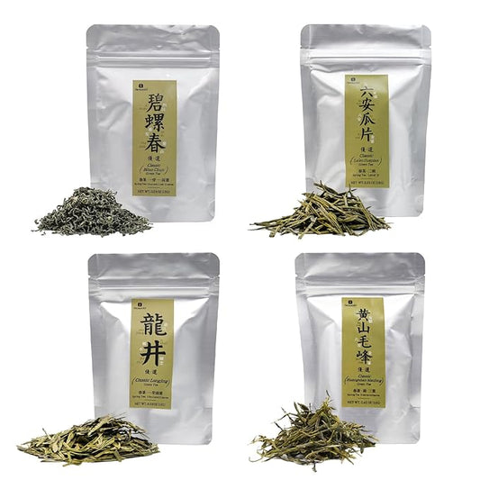 iTeaworld 4 Flavors Tea Samplers of Chinese Green Teas for Beginners,2025 New Tea Chinese Loose Leaf Tea, Included Longjing, Biluochun