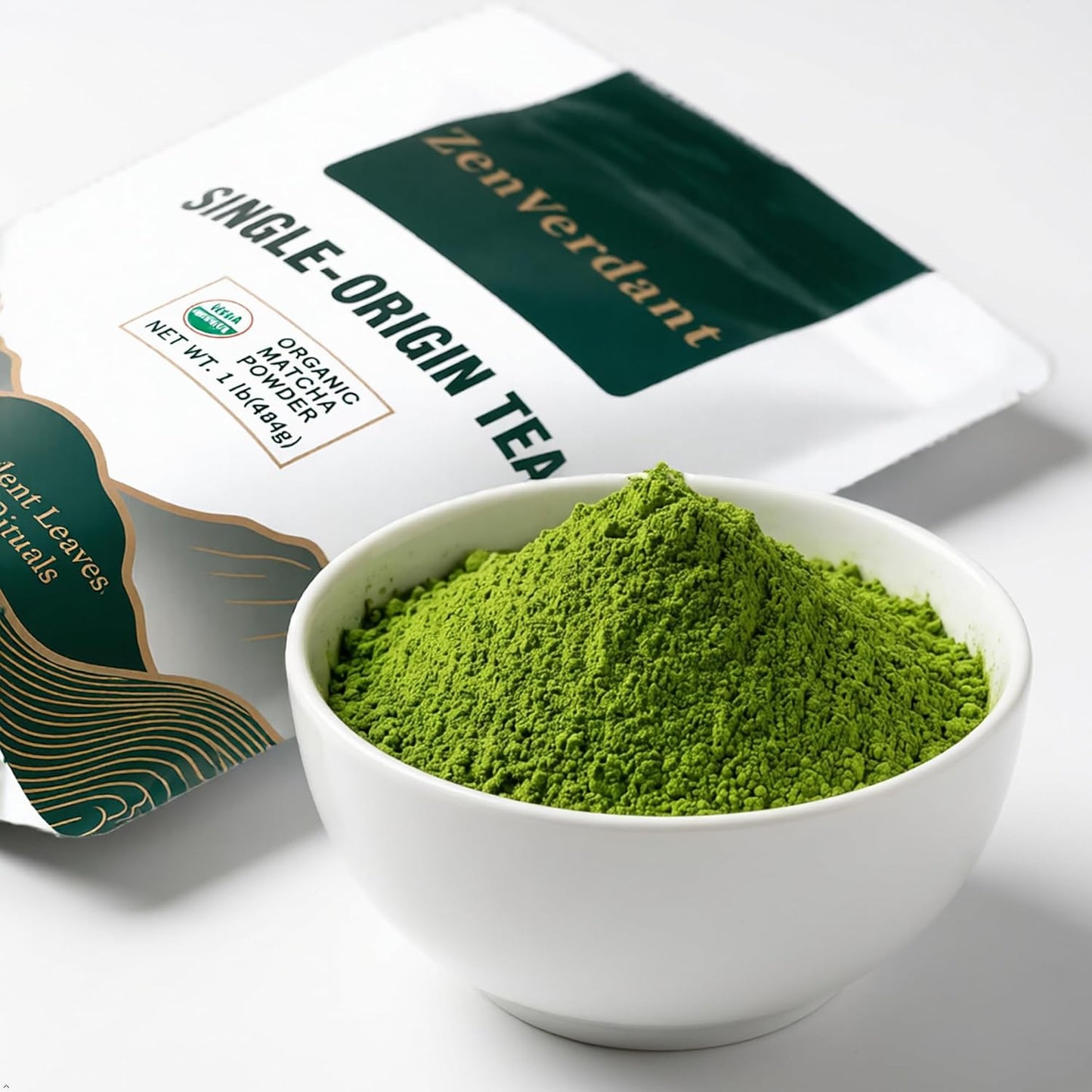 ZenVerdant Organic 1lb Culinary Matcha Powder | Premium Certified Matcha for Lattes, Baking & Smoothies | Smooth No-Clump, Low-Bitterness | 1lb = 100+ Lattes | Resealable Pouch