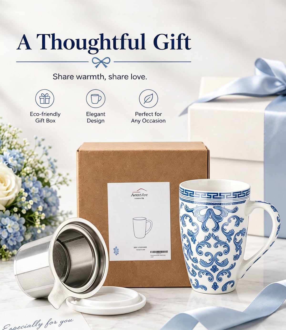 AmorArc Tea Cup With Infuser and Lid, 18oz Loose Leaf Tea Mug With Steeper