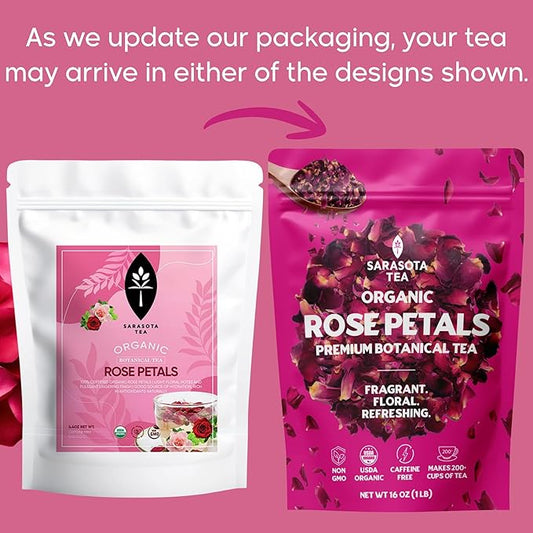 Organic Rose Petals Loose Herbal Tea | 100% USDA Organic Dried Rose Flowers | Caffeine-Free | Premium Culinary & Tea Grade | 4.4oz Bag | Floral & Aromatic | Non-GMO | Natural Beauty & Relaxation