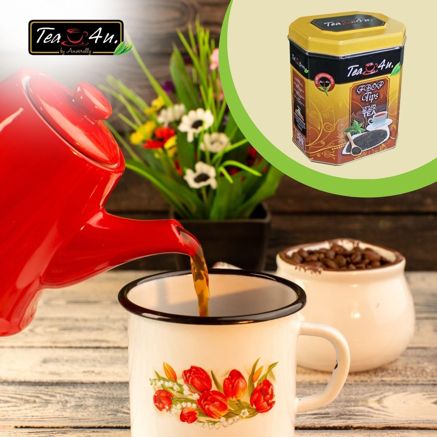 Tea4U Flowery Broken Orange Pekoe (FBOP) Tips Loose Black Ceylon Tea - Handpicked Fresh Tea Leaves with Rich Aromatic Flavor - Metal Canister for Authentic Flavor & Long Lasting Freshness - 200g