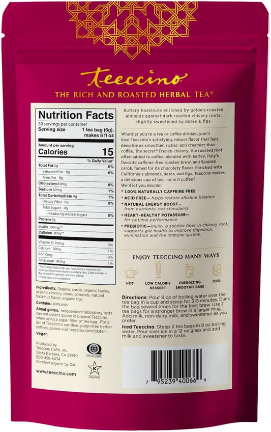 Teeccino Hazelnut Roasted Herbal Tea - Caffeine Free