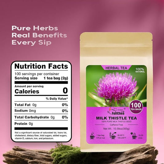 FullChea - Milk Thistle Tea Bags, 100 Count - Premium Milk Thistle Seed - Caffeine-free Herbal Tea