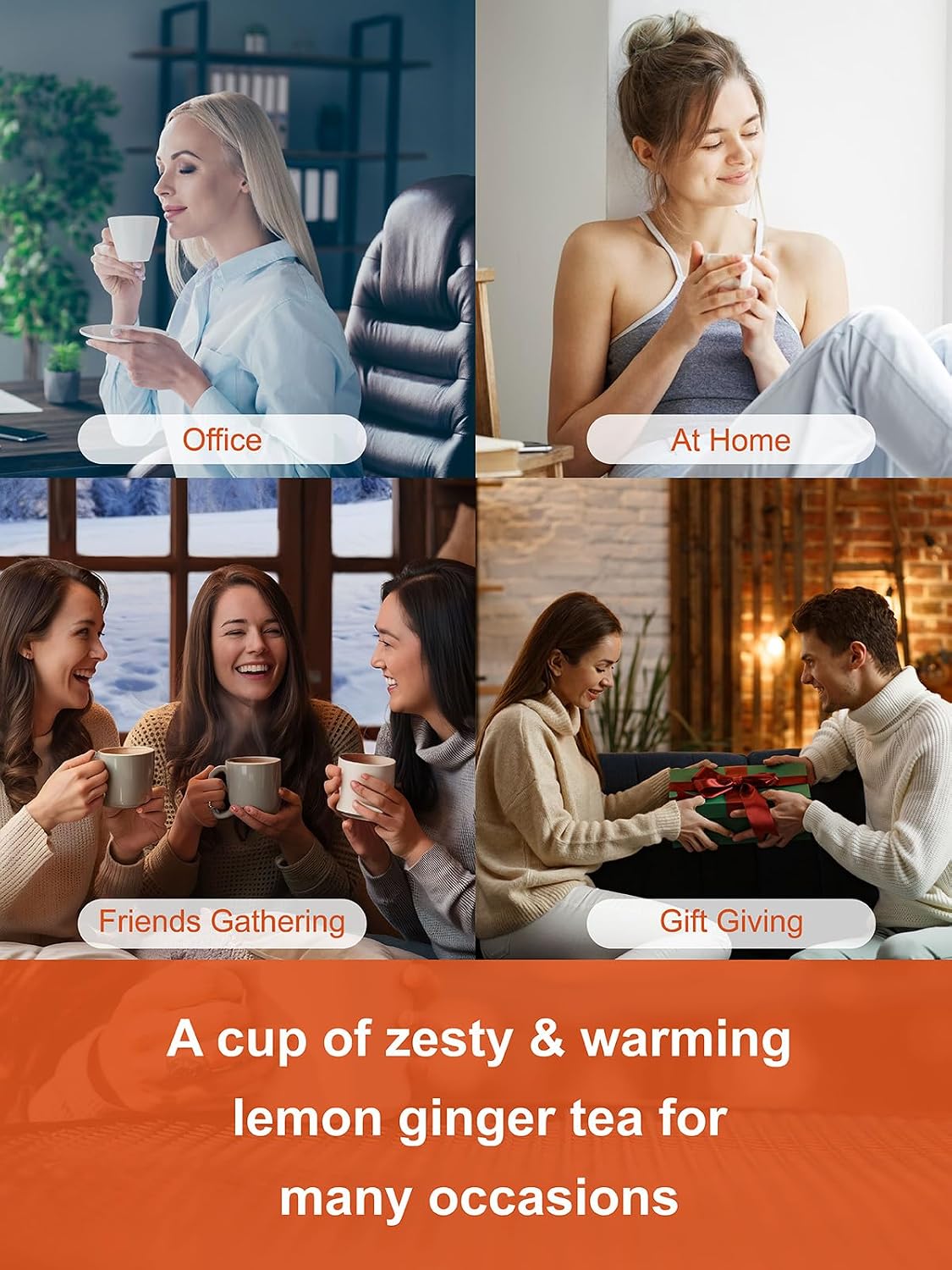 TeeLux Lemon Ginger Tea, Soothing & Warming Flavor, Caffeine Free, 100 ct | Zesty Ginger Root Blend with Lemongrass, Lemon Peel & Sweet Tea Leaves, Citrus Aroma, Sugar Free, Gluten Free, Hot or Iced