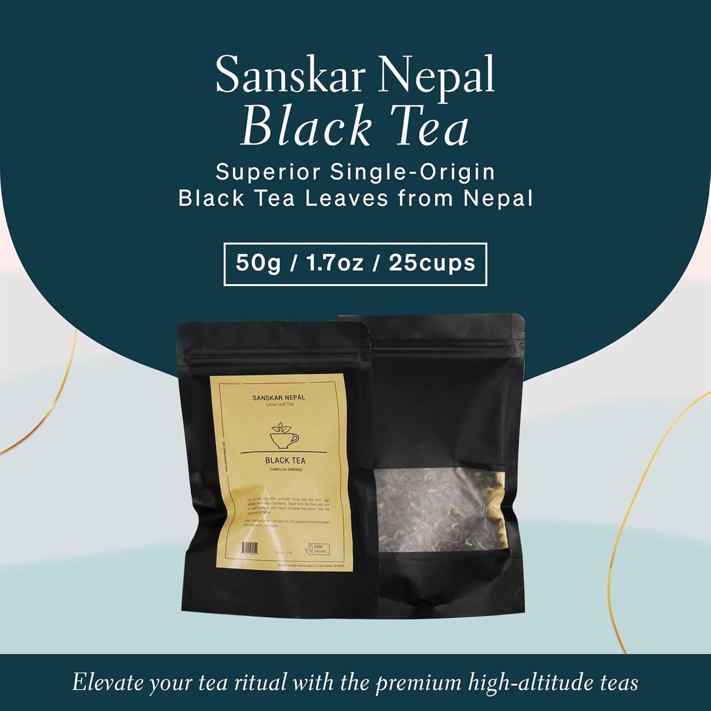 Sanskar Nepal - Black Tea, Single-Origin Black Tea from Nepal, High-Altitude-Grown Loose Leaf Tea, 50 g/1.7 oz Bag Yields 25 Cups