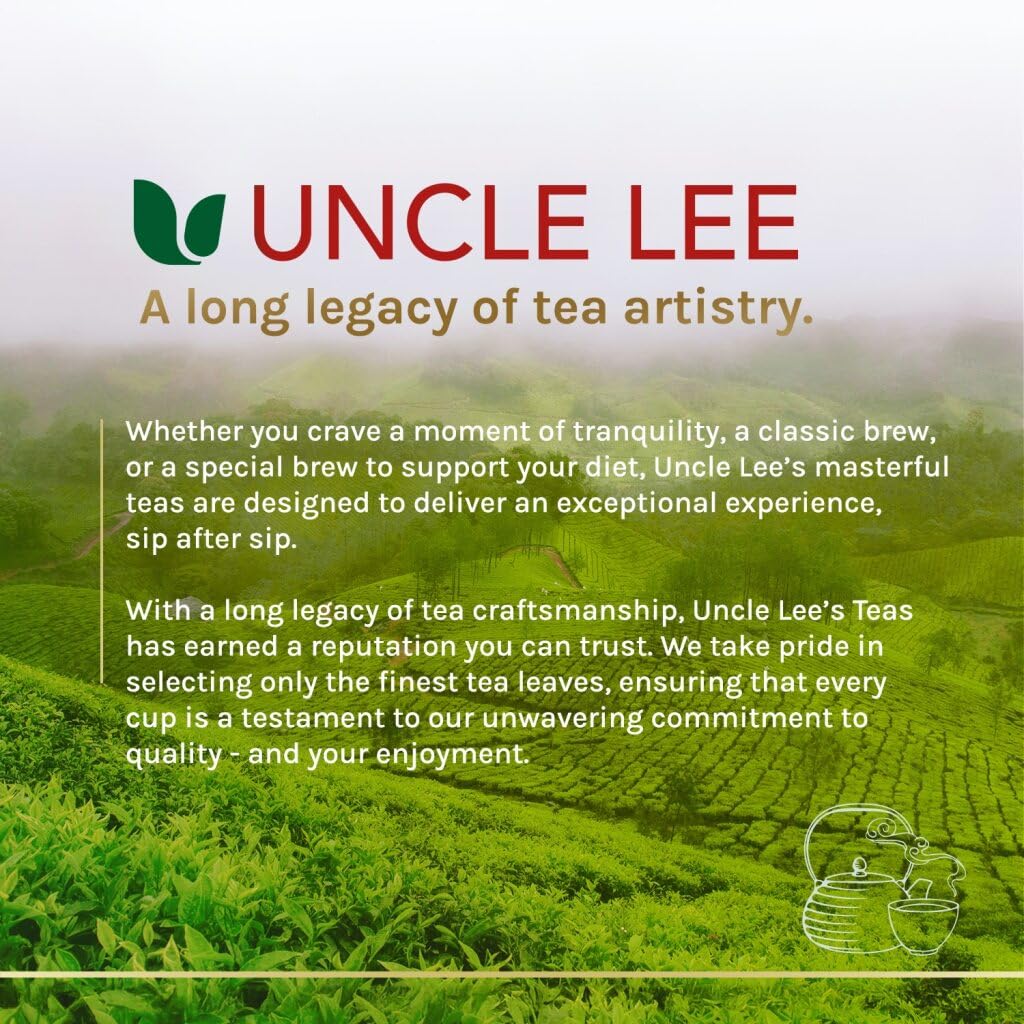 Uncle Lee’s Premium Green Tea, Caffeinated, 100 Count – Antioxidant-Rich Young Leaves in Individually Wrapped Tea Bags, 5.64 Oz