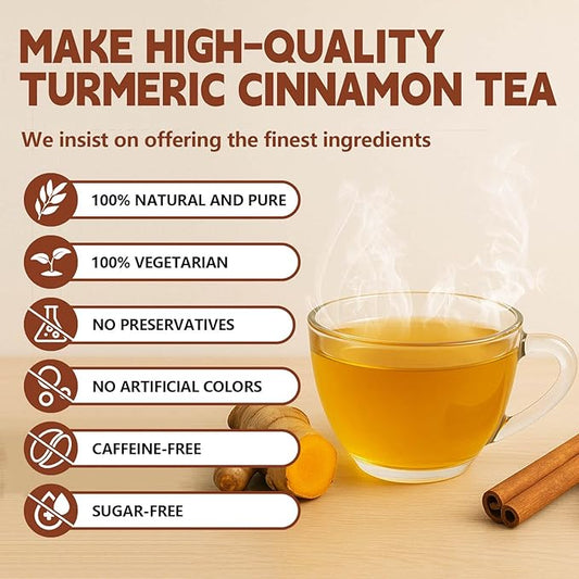 Organic Turmeric Ginger Cinnamon Tea Bags, 50 Teabags, 3g/Bag, Made with 100% Natural Turmeric and Cinnamon. Caffeine-Free, Sugar-Free, Gluten-Free