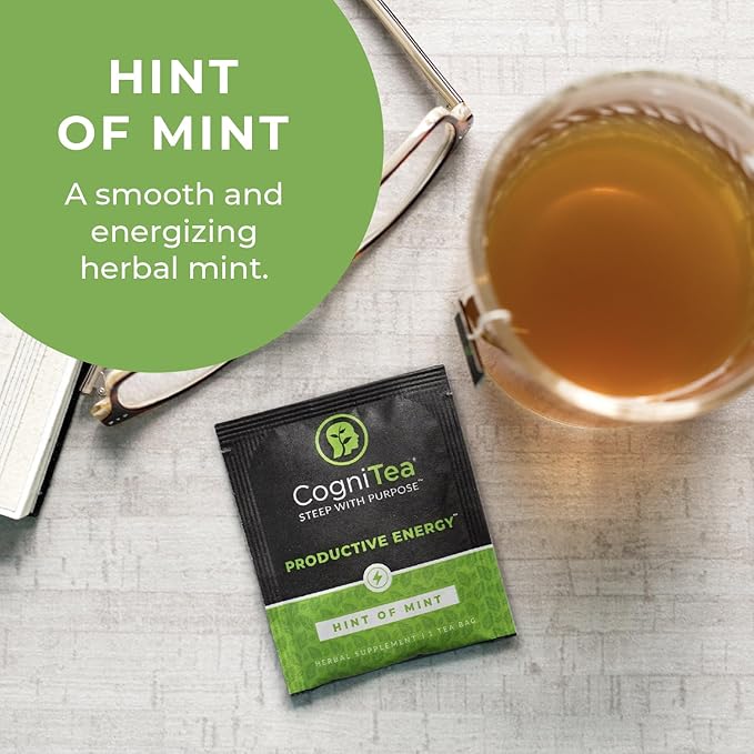 CogniTea Productive Energy Tea - Enhanced Focus & Energy with 100mg L-Theanine, 90mg Caffeine Organic Guayusa & Yerba Mate, Assam Black Tea - Crash-Free Cognitive Boost