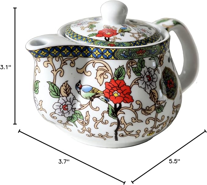 Small Porcelain Teapot, 9oz Tea Pot with Stainless Steel Filter Colorful Chinese Flower Birds (Flowers and birds)