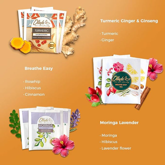 Olinda Health & Vitality Tea Gift Box Tea Samplers Organic Tea Bags Low Caffeine Detox Energy Tea Natural Herbal Gift Set Premium 9 Vareity Pack Individually Wrapped 45 Tea Bags 1 Tea Box Tea Gifts for Women