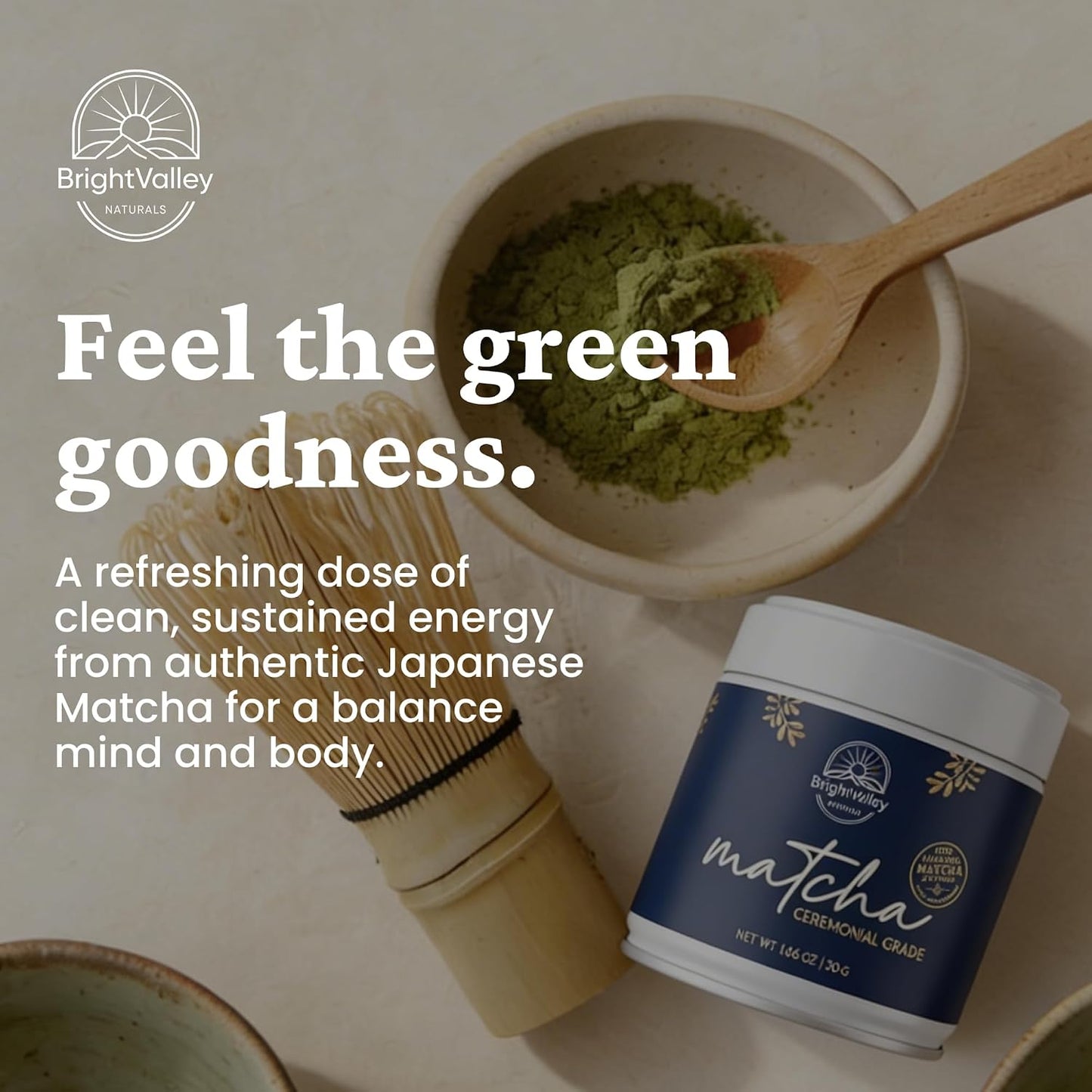 Ceremonial Grade Premium Matcha Powder– 100% Japanese Premium Matcha Powder, Shade-Grown & Stone-Ground, Smooth Flavor, Energy & Focus Without Jitters, Perfect for Lattes & Daily Wellness – 1.06 oz - By BrightValley Naturals