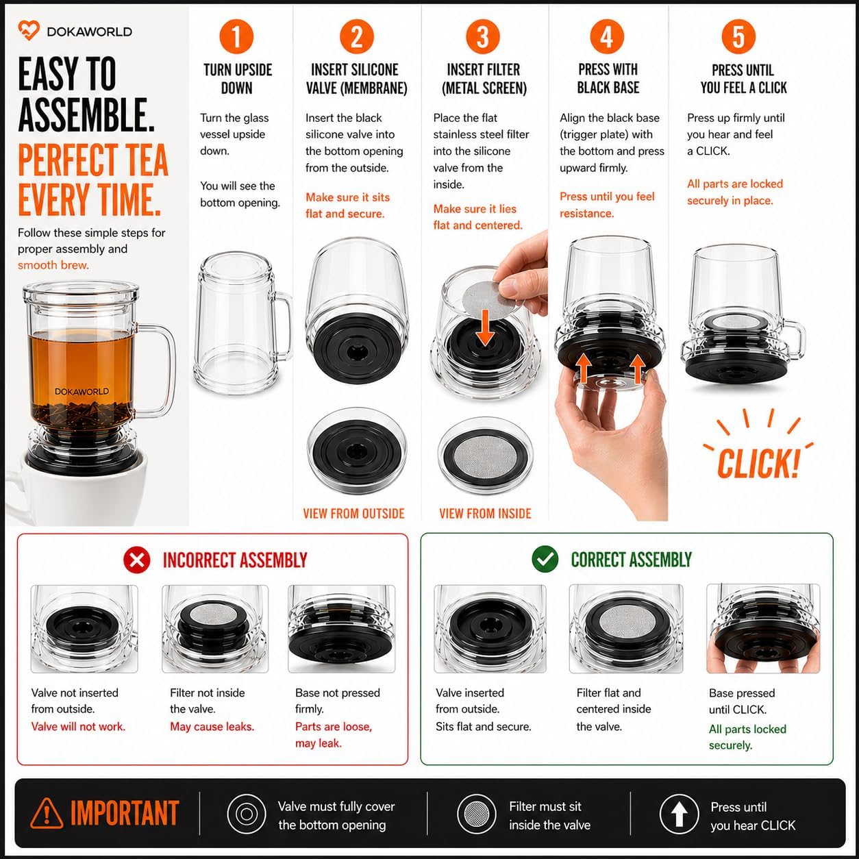 Glass Tea Infuser – Loose Leaf Brewer Cup with Lid | 17oz | Premium Glass Steeper for Loose Leaf with Coaster | Easy Brew & Clean, BPA-Free, Innovation Smart Tea Maker for Daily Brewing