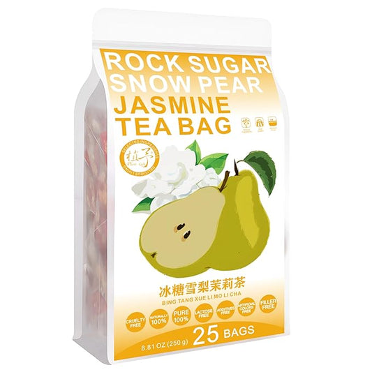 Plant Gift Rock Sugar Snow Pear Jasmine Tea Bags 8.81oz (10g*25bags), Wolfberry, Jasmine, Hongzao, Chinese Pure Nature, Health Care Mixed Tea, Combination of Floral Tea 250g 冰糖雪梨茉莉茶
