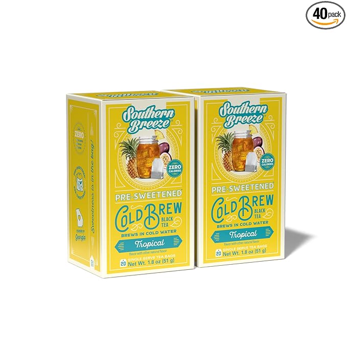 Southern Breeze Cold Brew Sweet Tea Tropical Iced Tea with Black Tea and Zero Carbs Zero Sugar, 20 I