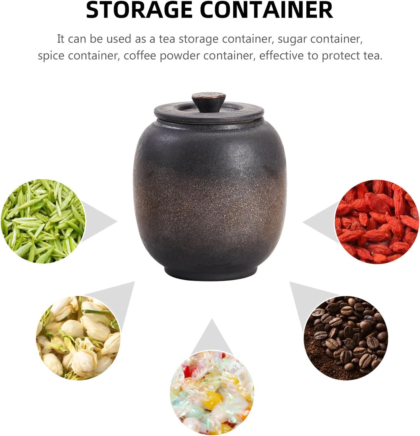 STOBAZA Ceramic Tea Canister Sealed Storage with Lid, 3.07 x 3.66Inch Jar | Covered Storage Format for Loose Leaf Tea, Sugar and Small Dry Ingredients
