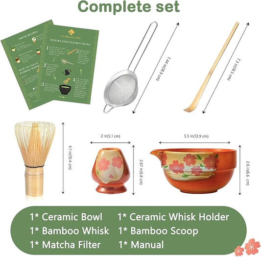Matcha Whisk Set With Cherry Blossom Design Bowl And Whisk, Japanese Traditional Matcha Starter Kit Gifts For Women Men Girl Friend