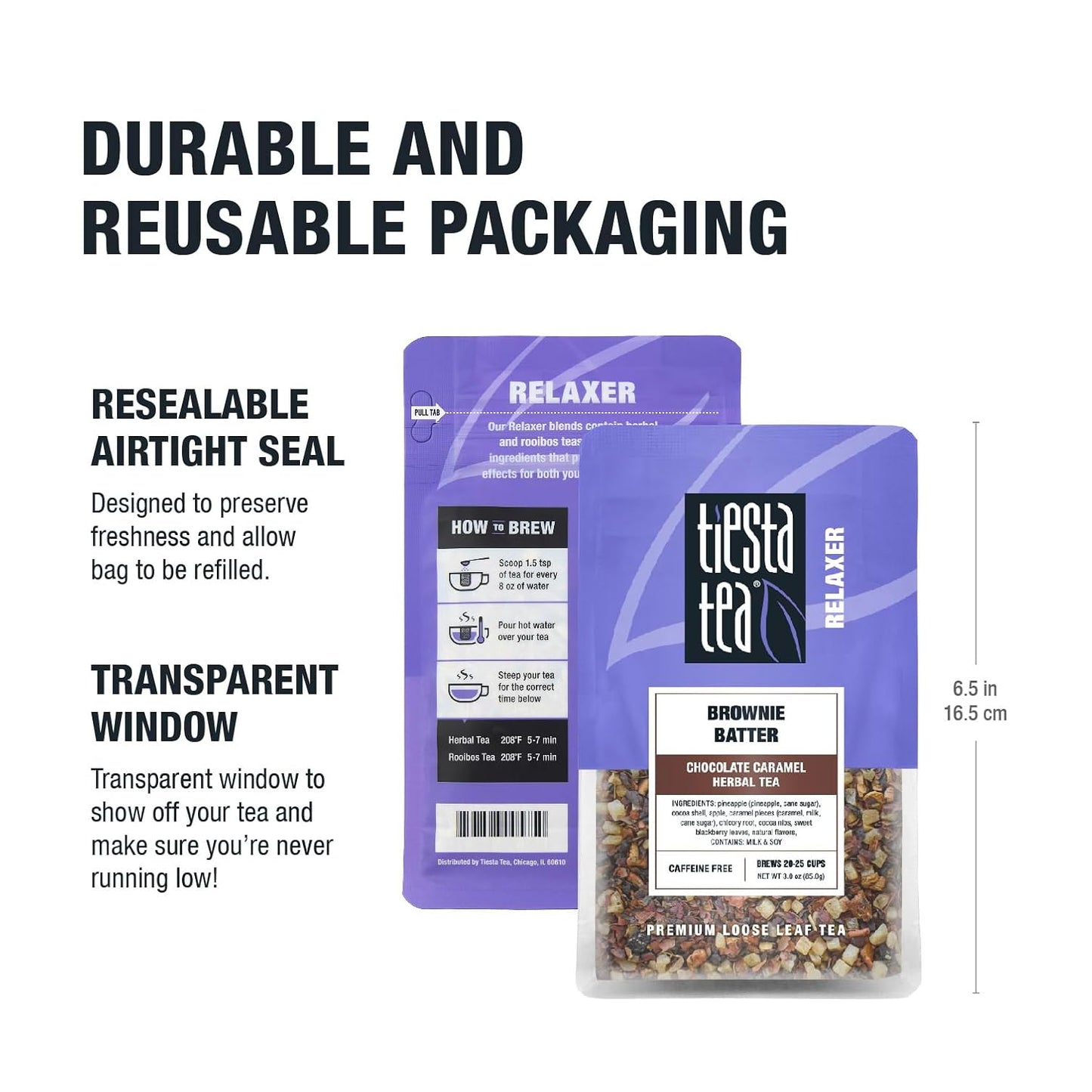 Tiesta Tea - Brownie Batter, Loose Leaf, Chocolate Caramel Herbal Tea | Non-Caffeinated Herbal Drink, Makes Hot or Iced Up to 20-25 Cups, 3oz Resealable Pouch