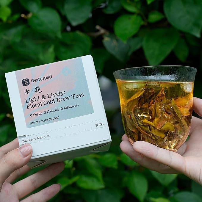 iTeawolrd Floral Cold Brew Tea - Iced Tea Sampler,7 flavors Classic Floral Loose Leaf Teas, Dancong Oolong,Jasmine Green Tea, Makes Cold Brew Iced Drink or Hot - Whole Leaf | 14 Bags (2.47oz)