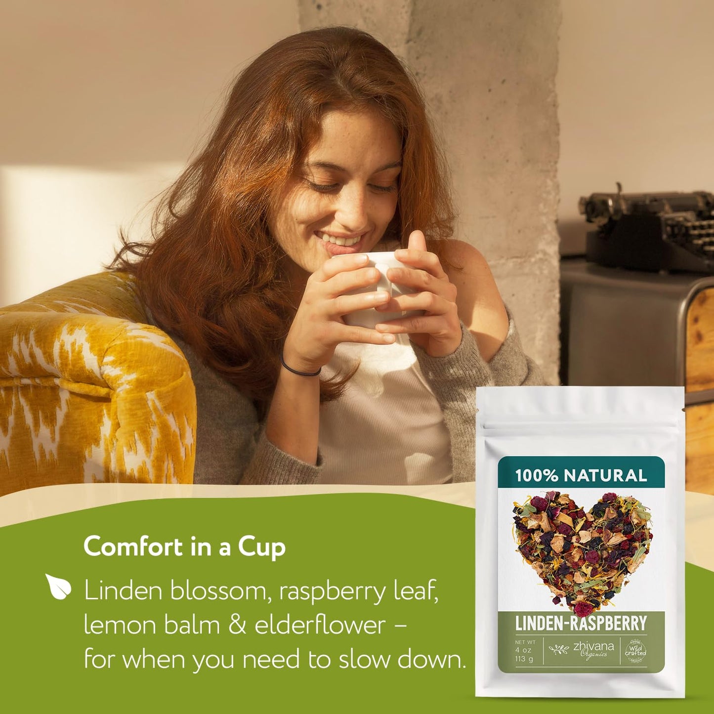 Linden & Raspberry Herbal Tea Loose Leaf 4oz. - Caffeine Free Herbal Blend
