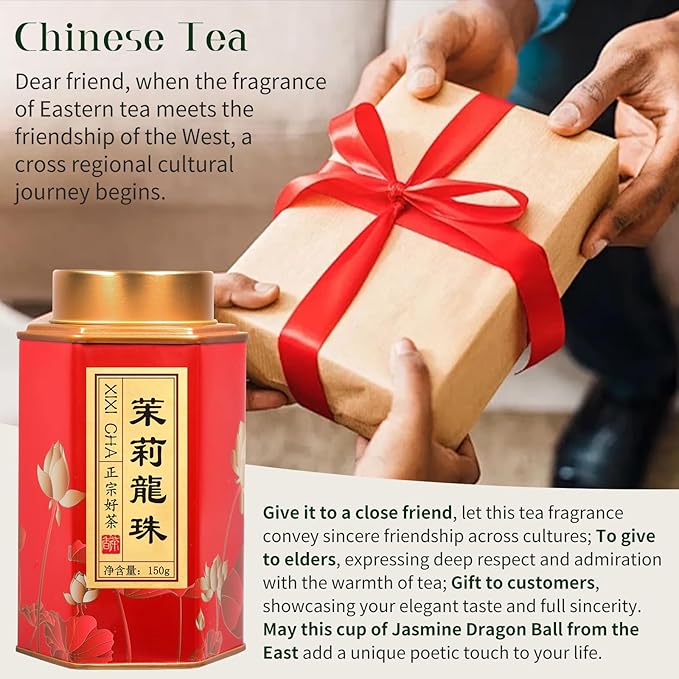 XIXICHA Jasmine Pearls Tea Jasmine Green Loose Leaf Dragon Balls Grade AAA 5.3oz/150g Long-lasting Natural Aroma Chinese Tea (120 cups)茉莉花茶 特级茉莉龙珠 绿茶 花茶