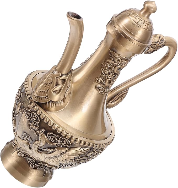 Logofun Vintage Dragon Embossed Brass Tea Pot 300ml Chinese Retro Kettle for Coffee Serving Decor