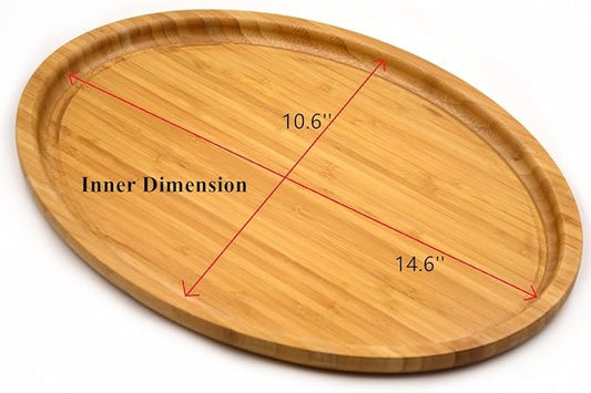 Bamber Large Size Bamboo Serving Tray, Oval, 15.5 x 11.8 x 0.8 Inches