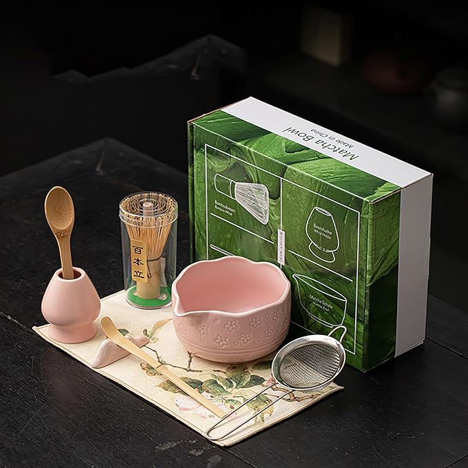 Matcha Whisk Set, 8-Piece Matcha Tea Set with Bamboo Whisk (Chasen), Ceramic Bowl (Chawan), Sifter,
