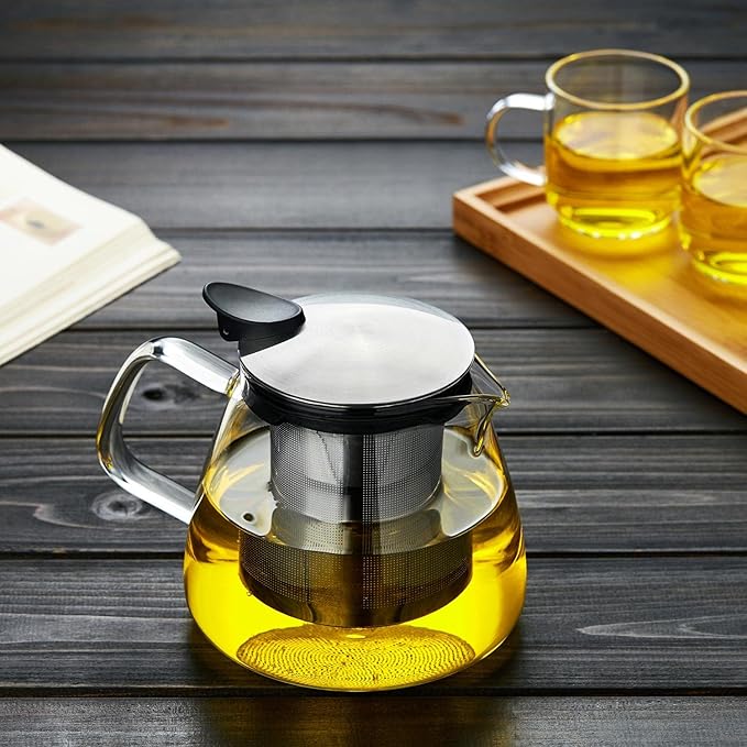 Glass Teapot Tea Pot with Removable Stainless Steel Infuser, 25oz / 760ml Borosilicate Glass Tea Kettle for Office Work