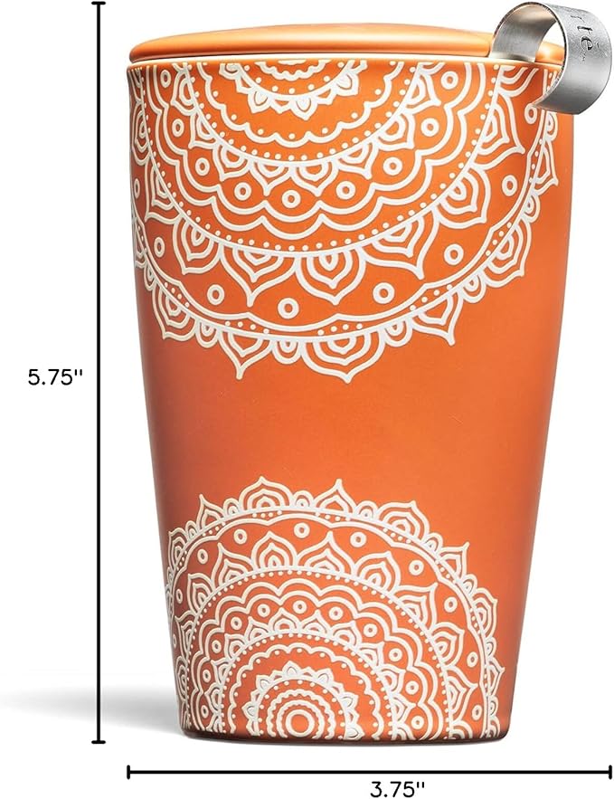 Tea Forte Double-Walled Ceramic Kati Cup, Removable Stainless Steel Infuser Basket and Lid, Steeps 12 oz Loose Leaf Tea, Dishwasher & Microwave Safe, Chakra