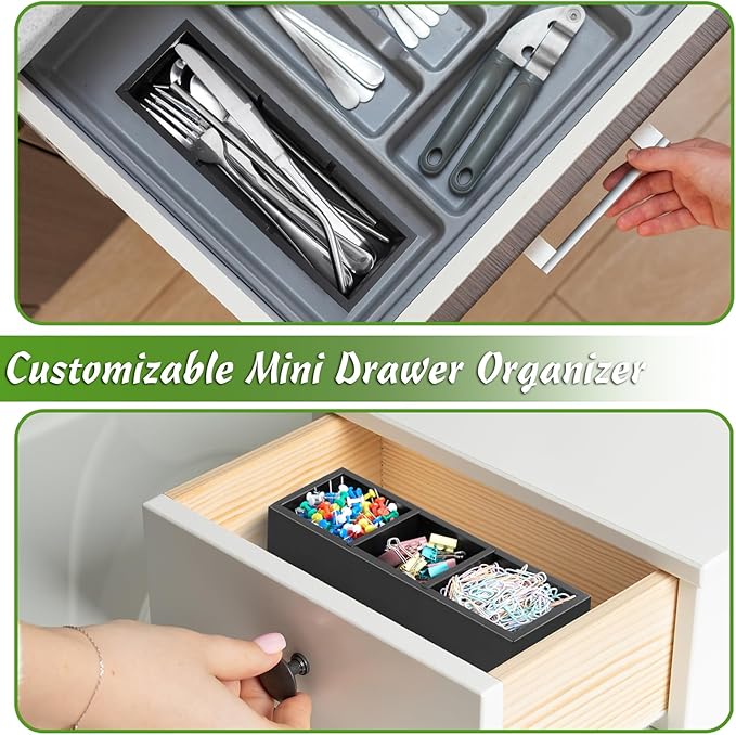 DRASTAR Tea Bag Organizer, Black Wooden Tea Bag Holder, Tea Storage Containers with 3 Slots, Sugar Packet Holder, Tea Bag Caddy Box for Countertop