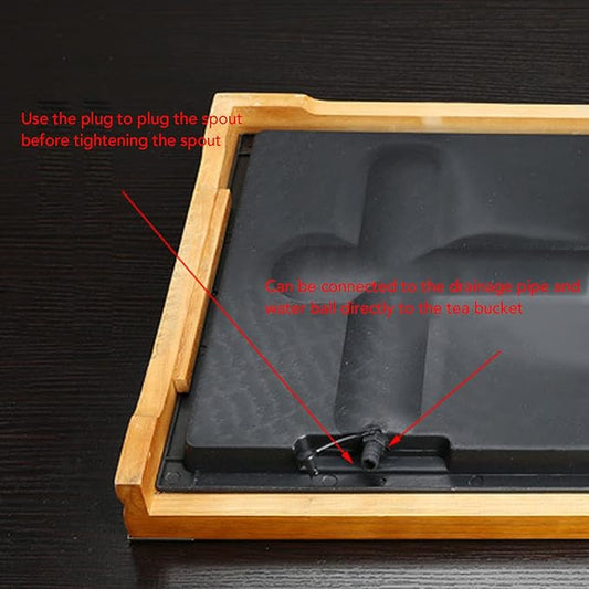 Chinese Tea Tray Drawer Type Wooden Drainage Water Storage Gongfu Tea Table Set for Home (Black)