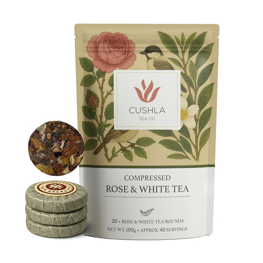 Individually Wrapped Rose & White Tea Coins - Premium White Tea with Rose Petals | Floral, Smooth Chinese Tea | 20 Pressed Mini Tea Coin Cakes