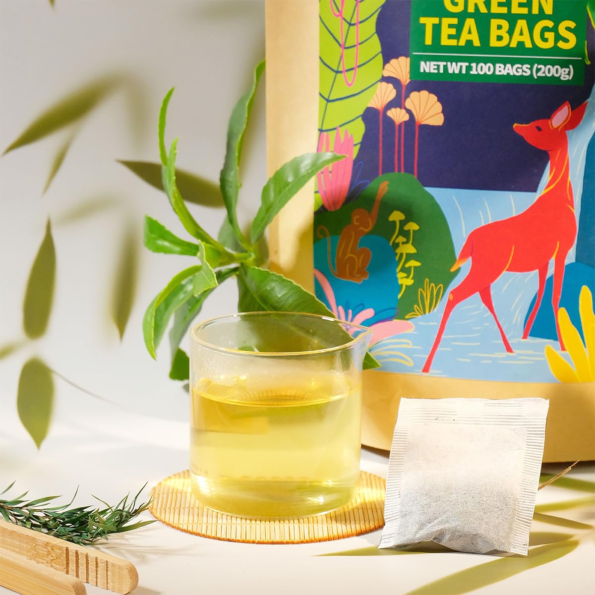 WT WEETEE Green Tea Bags, 100 Count Pure Green Tea, Super Antioxidant | Resealable Kraft Bag | Brew Hot or Iced