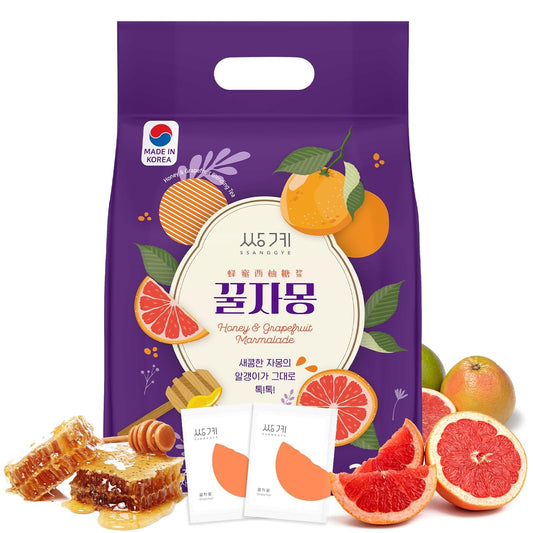 Ssanggye Korean Honey Grapefruit Tea 30g X 25pcs, All Natural Fresh Grapefruit Tea With Honey Marmalade Jam, Sauce For Salad Spread Ade Cocktail Dressing Portable Sachets For On-The-Go Sweet 꿀 자몽차