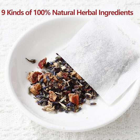 Premium 60 Heart Functional Tea Bags, 9 Natural Superherbs, Pressure Balance Tea, No Artificial Flavors & Caffeine Free.