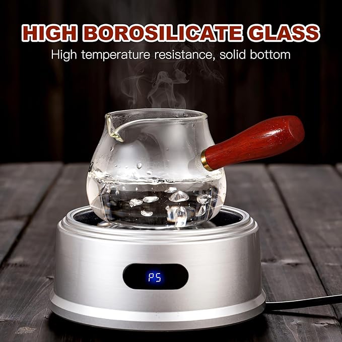 Healifty Glass Tea Pitcher with Wooden Handle and Infuser Thick Borosilicate Glass Dispenser Cup for Loose Leaf Tea Easy-pour Spout for Office Home
