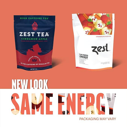 Zest 150mg High Caffeine Energy Loose Leaf Blend - Cinnamon Apple Black Tea - 4 Oz - All Natural Strong Flavored Healthy Coffee Alternative Highly Caffeinated Substitute - Perfect for Keto Diet