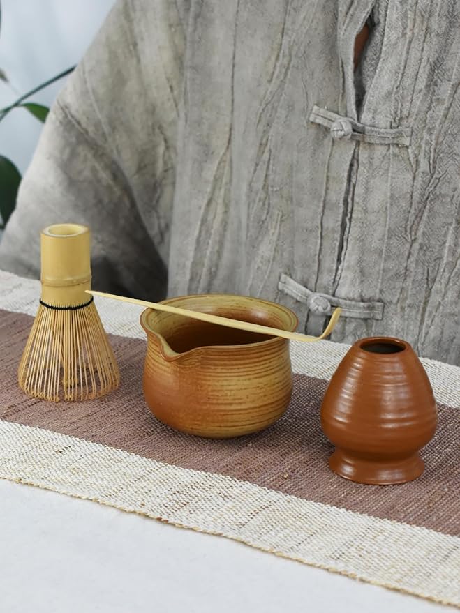 Artcome Matcha Tea Set – 4 Piece Japanese Ceremonial Kit with 9oz Ceramic Bowl with Spout, Bamboo Whisk, Scoop, Whisk Holder & Tea Manual – Traditional Matcha Starter Kit for Daily Use