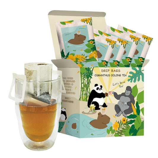 Fonming Tea Osmanthus Oolong Tea Quick Brew Drip Bags (hanging ear tea bags), Taiwan Rich Roasted Oolong Tea. 7 Count Box with capybara Design