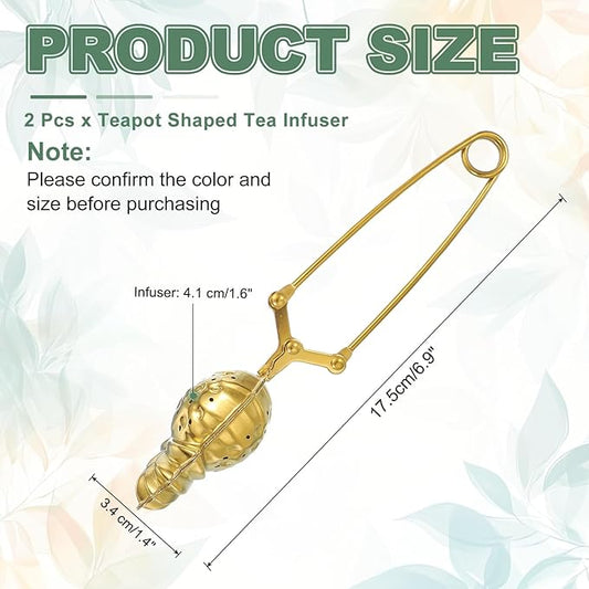 uxcell 2 Pcs Tea Infuser, Stainless Steel Loose Leaf Tea Infuser Filter for Cup and Teapot, Long Handle Tea Steeper Strainers for Tearoom Office Home, Pineapple shaped, Gold