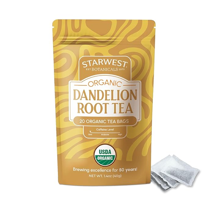 Starwest Botanicals Organic Dandelion Root Tea - Cleansing Herbal Tea, Caffeine Free, Natural Elimin