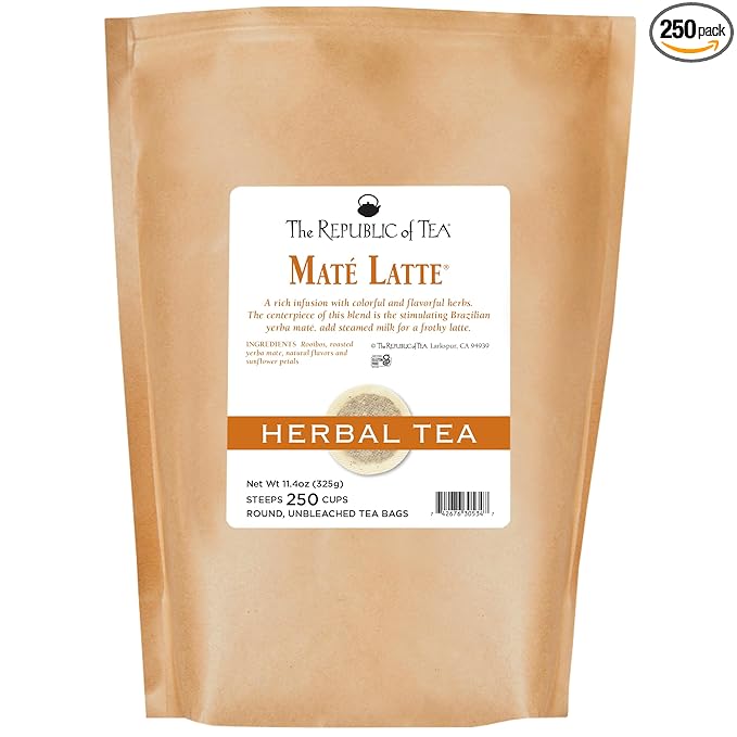 The Republic of Tea - Maté Latte® Herbal Tea, 250 Tea Bags, Roasted Yerba Mate and Rooibos Herbal Tea
