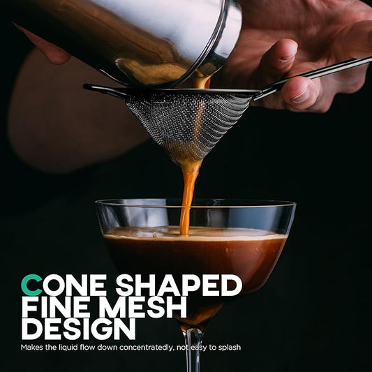 Homestia 304 Stainless Steel Fine Mesh Strainer for Kitchen, Cocktail Sieve Sifters for Food, Liquid Strainer Cup for Food, Drinks, Tea, Coffee, Juice, Noodles, Flour, Vegetable (Black)