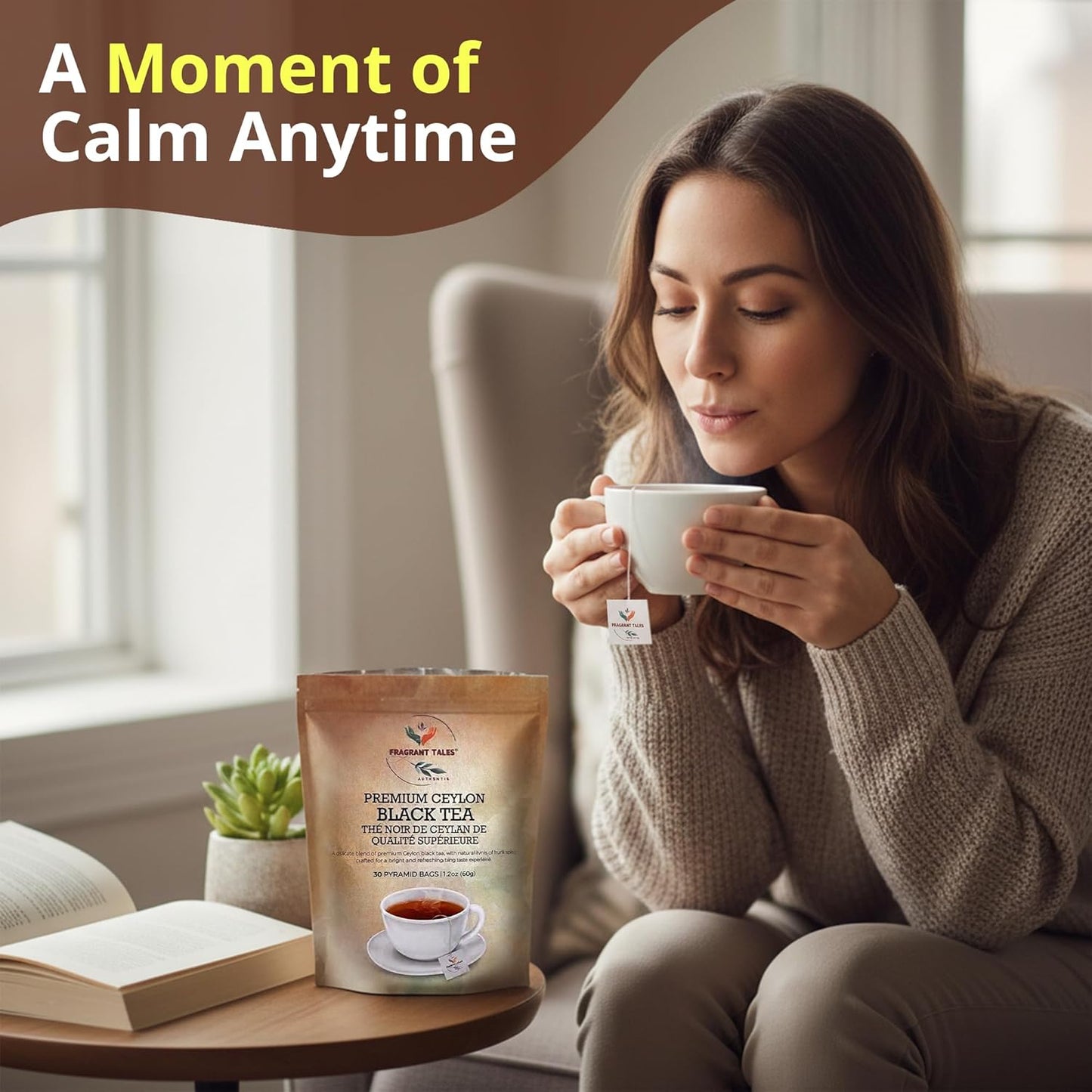 Premium Ceylon Black Tea | 60g (2.12 oz) – 30 Pyramid Tea Bags | Whole Leaf Ceylon Tea from Sri Lanka (Ceylon) | Bold & Bright Flavor with Delicate Hints of Fruit & Spice | Fragrant Tales