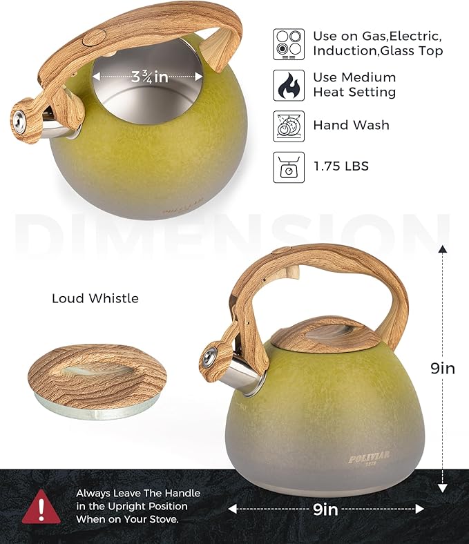 Poliviar Tea Kettle, 2.7 Quart Stovetop Tea Kettle, Audible Whistling Teapot with Crackle Finish, Food Grade Stainless Steel for Anti-Rust