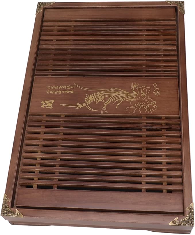 Kungfu Tea Tray Chinese Gongfu Tea Tray Drainage Storage Wood Table with Drain Pipe Light Discharge
