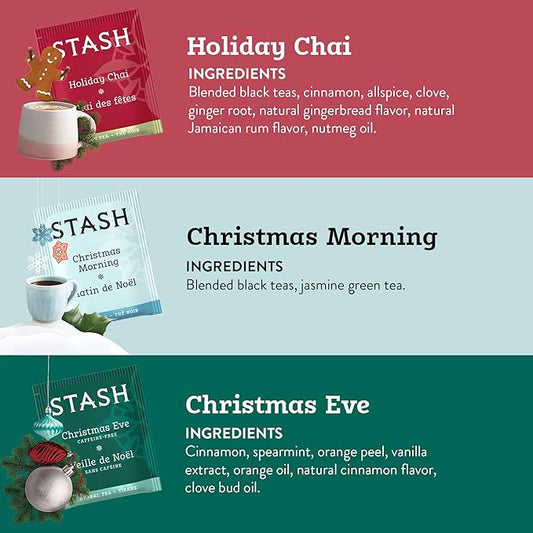 Stash Tea Holidays Are Here Variety Pack Sampler Assortment - Caffeinated, Non-GMO Project Verified Premium Tea with No Artificial Ingredients, 18 Count (Pack of 6) - 108 Bags Total