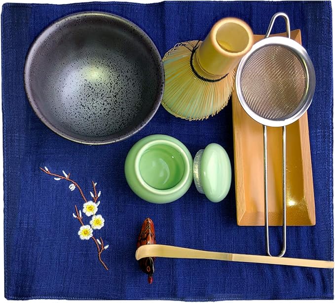 Artcome Traditional Japanese Matcha Tea Set, Matcha Whisk, Traditional Scoop, Matcha Bowl & Caddy, Ceramic Whisk Holder