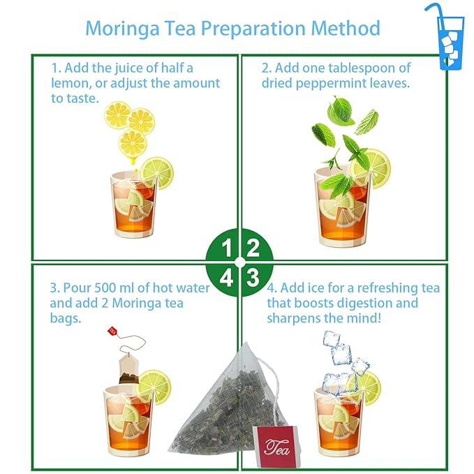 Samcci - Moringa Tea - 50 Tea Bags - Pure Moringa Leaves, Herbal Tea for Supporting Digestion & Immune System - Non-GMO - Vegan - Caffeine-Free