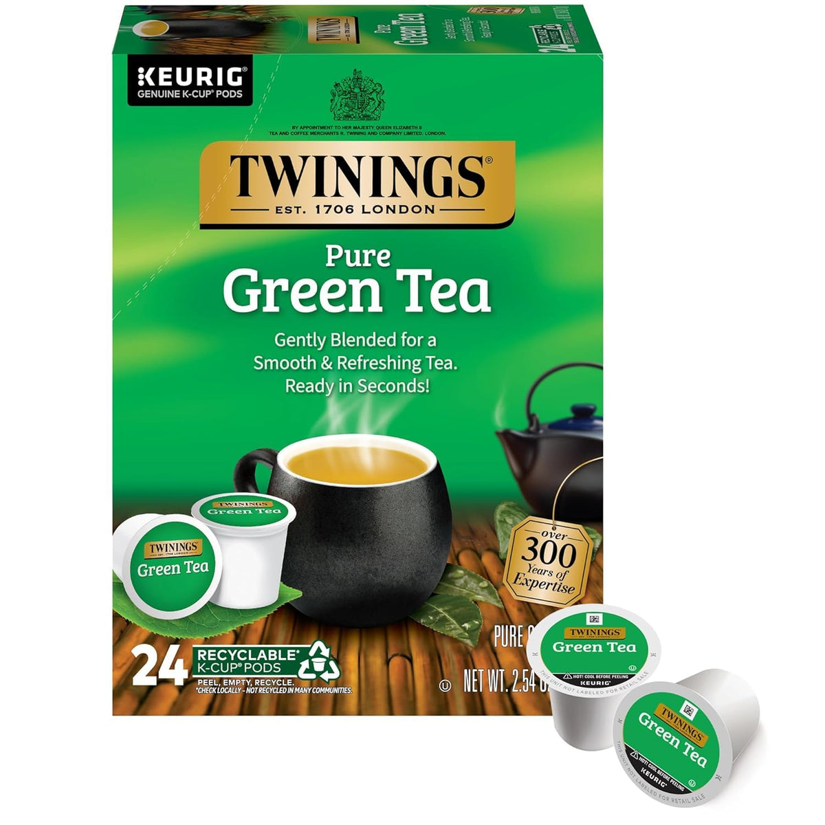 Twinings Pure Green Tea K-Cup Pods for Keurig, 24 Count (Pack of 2), Smooth Flavour, Enticing Aroma, Caffeinated, Enjoy Hot